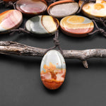 Natural Gemstone Oval Pendant Polychrome Landscape Ocean Jasper From Madagascar