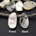 Natural White Ocean Jasper Druzy Pendant Side Drilled Freeform Teardrop Shape Gemstone