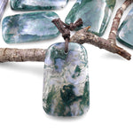 Large Natural Green Moss Agate Trepezoid Pendant Gemstone Focal Bead