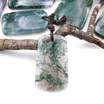 Large Natural Green Moss Agate Trepezoid Pendant Gemstone Focal Bead