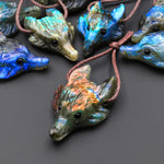 Natural Labradorite Gemstone Wolf Head Side Drilled Crystal Pendant Bead