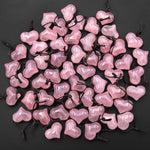 AAA Natural Pink Rose Quartz Puffy Heart Pendant Side Drilled Gemstone Crystal Focal Bead