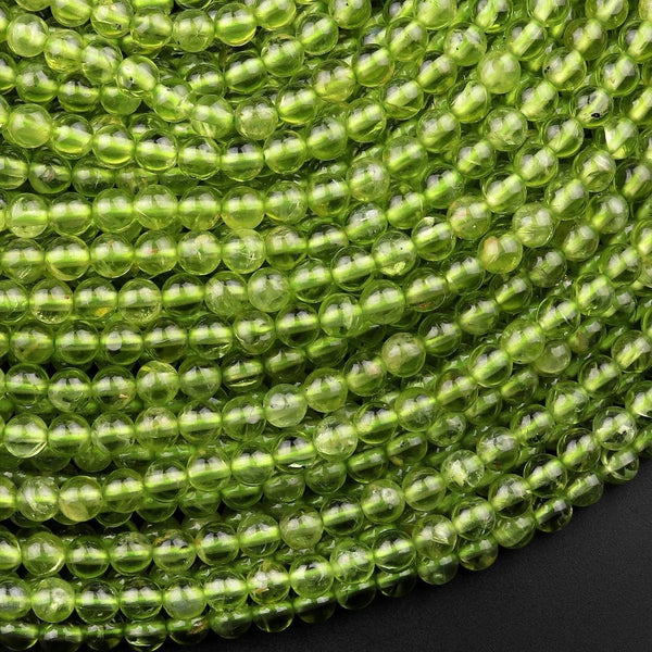 AAA Natural Green Peridot 3mm 4mm Smooth Round Beads Real Genuine Gemstone 15.5" Strand