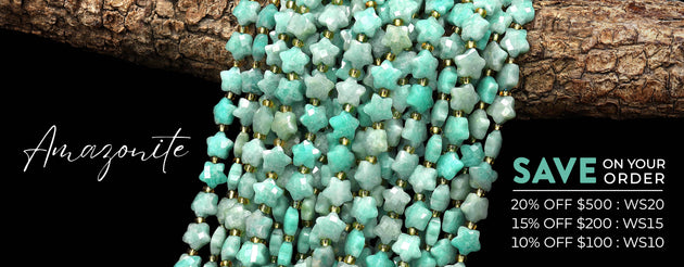 Faceted Natural Peruvian Sea Blue Green Amazonite Beads 8mm Carved Star Gemstone 14.5