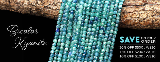 AAA Rare Faceted Natural Bicolor Blue Green Kyanite 4mm Cube Gemstone Beads;  SAVE ON YOUR ORDER: 20% OFF $500: WS20; 15% OFF $200: WS15; 10% OFF $100: WS10
