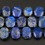 Natural Blue Lapis Golden Pyrite Large Chunky Faceted Slice Slab Cushion Rectangle Rectangular Focal Beads 16" Strand