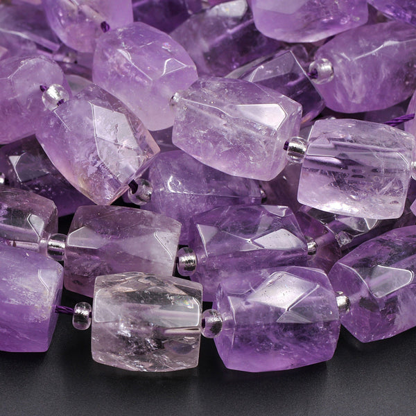 Natural Purple Amethyst Faceted Rectangle Tube Barrel Nugget Bead 16" Strand