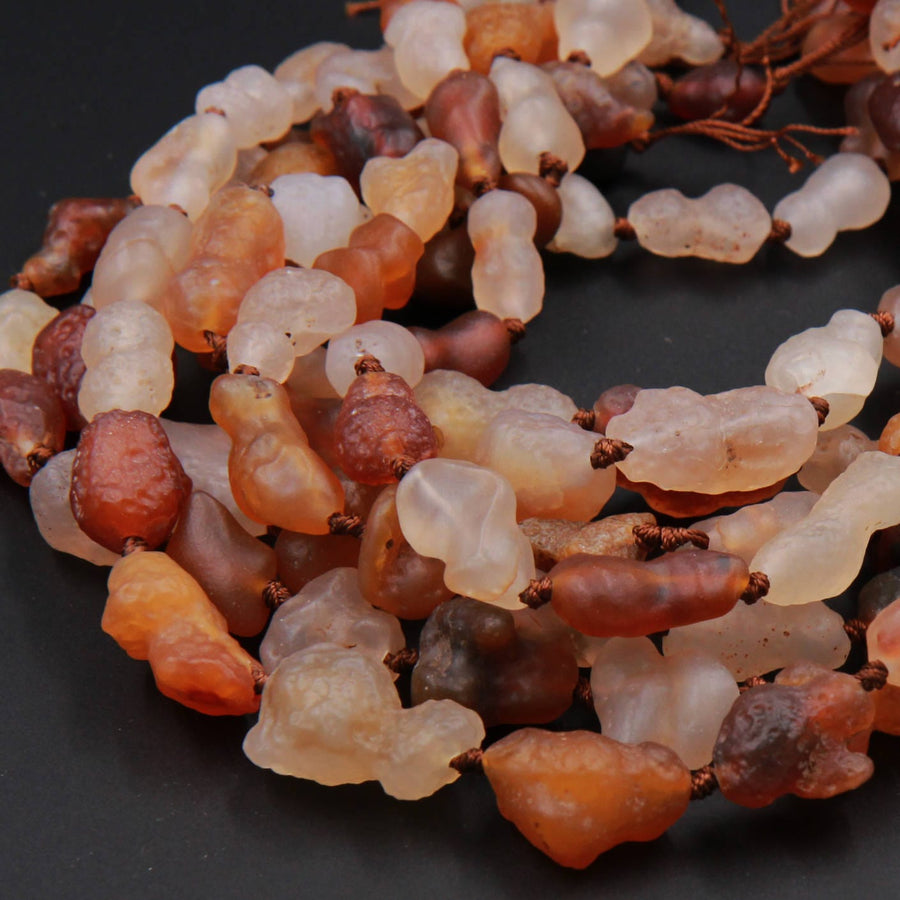 Natural Tibetan Peanut Agate Freeform Reddish Brown Beige Antique Look AKA Gobi Agate Beads 16" Strand