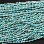 Micro Faceted Tiny Small Natural Blue Larimar 3mm Faceted Round Beads Real Genuine Natural Larimar Gemstone Diamond Cut 16" Strand