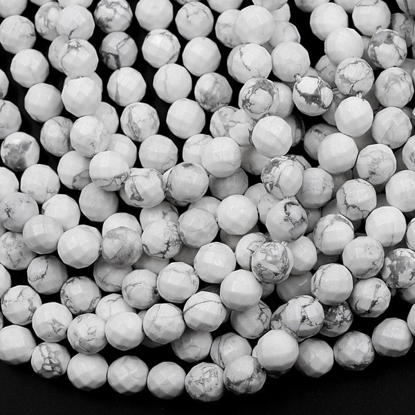 Natural White Howlite Faceted 6mm Faceted 8mm Faceted 10mm Round Beads Finest A Grade 16" Strand