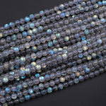 AAA Natural Blue Labradorite 2mm 3mm 4mm 6mm 8mm 10mm 12mm Round Beads Nothing But Fire Best Quality 15.5" Strand