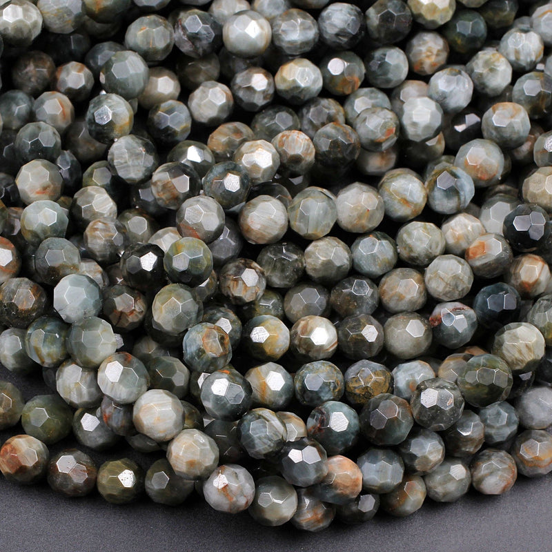Eagle Eye Beads Faceted 6mm Round Beads Hawk Eye Beads Chatoyant Natural Silvery Dark Gray Semi Precious Gemstone Wholesale  16" Strand