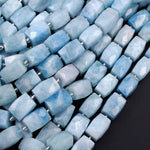 Chunky Large Natural Aquamarine Faceted Rectangle Tube Nugget Beads 16" Strand