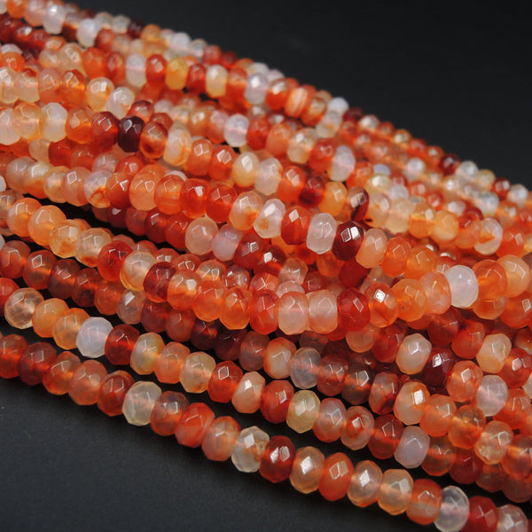 AAA Natural Carnelian 6mm x 4mm and 8mm x 5mm Faceted Rondelle Roundel Beads Natural Red Orange Creamy White Gemstone 16" Strand