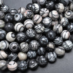 Natural Black Spider Web Jasper Round Beads 4mm 6mm 8mm 10mm 15.5" Strand