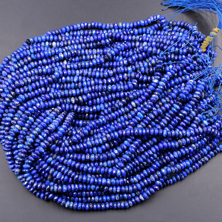 Faceted Natural Blue Lapis 6mm Rondelle Beads High Quality Gemstone 16" Strand