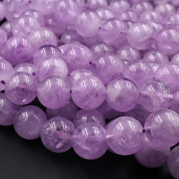 Natural Amethyst 12mm Round Beads Translucent Soft Violet Purple Gemstone 16" Strand
