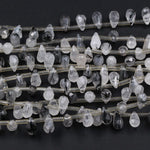 Black Tourmaline Rutilated Rutile Quartz Teardrop Beads Small Faceted 8mm x 4mm Semi Precious Gemstone 16" Strand