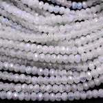 Natural Rainbow Moonstone Faceted Rondelle Beads 3mm 4mm 5mm 6mm 8mm High Quality Flashy Blue Moonstone Gemstone 15.5" Strand