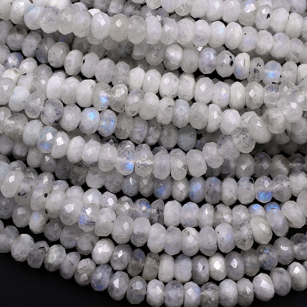 Natural Rainbow Moonstone Faceted Rondelle Beads 4mm 6mm 8mm Flashy Blue  Moonstone Gemstone 16