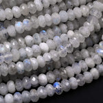 Natural Rainbow Moonstone Faceted Rondelle Beads 4mm 6mm 8mm Flashy Blue Moonstone Gemstone 16" Strand