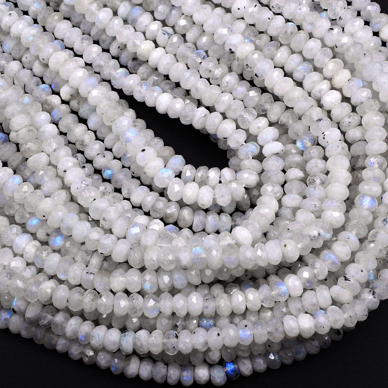 Natural Rainbow Moonstone Faceted Rondelle Beads 4mm 6mm 8mm Flashy Blue  Moonstone Gemstone 16