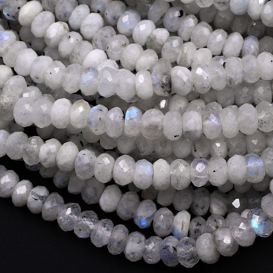 Natural Rainbow Moonstone Faceted Rondelle Beads 4mm 6mm 8mm Flashy Blue Moonstone Gemstone 16" Strand