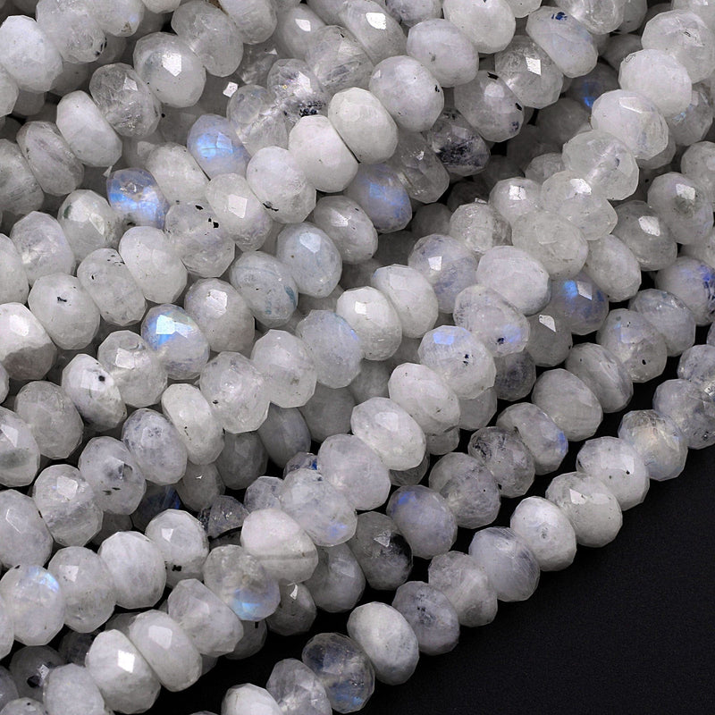 Rainbow Moonstone Rondelles, 5mm 8mm Smooth Beads, Graduated Strand of Blue Moonstone  Beads for Making Beaded Necklace or Bracelet MO8 