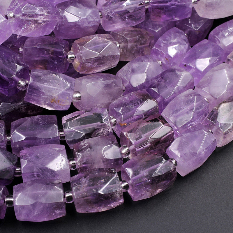 Natural Purple Amethyst Faceted Rectangle Tube Barrel Nugget Bead 16" Strand