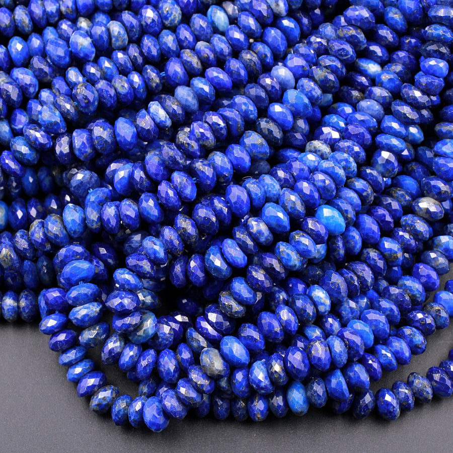 Faceted Natural Blue Lapis 6mm Rondelle Beads High Quality Gemstone 16" Strand