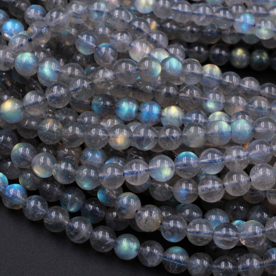 AAA Natural Blue Labradorite 2mm 3mm 4mm 6mm 8mm 10mm 12mm Round Beads Nothing But Fire Best Quality 15.5" Strand