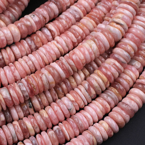Natural Rhodochrosite Rondelle Heishi Beads 6mm 7mm Pink Red Beads Gemstone 16" Strand