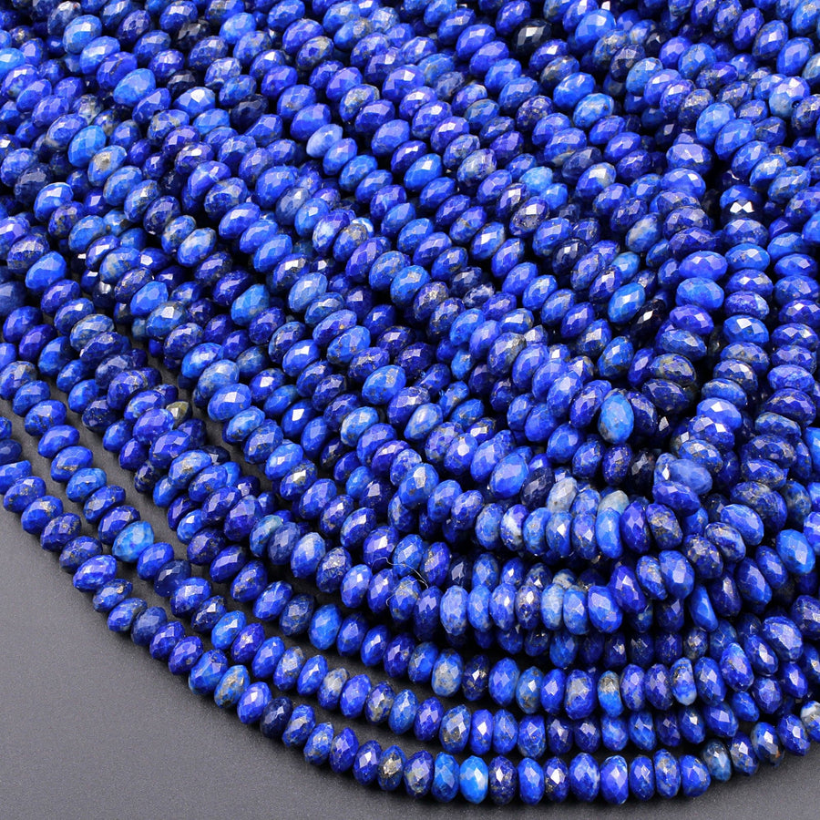 Faceted Natural Blue Lapis 6mm Rondelle Beads High Quality Gemstone 16" Strand