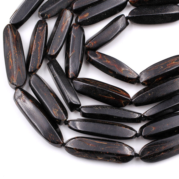 Natural Black Coral Branch Beads, Black Sponge Coral Beads, Black Coral Sticks, Freeform Irregular Super Long Coral Spike Beads 16" Strand