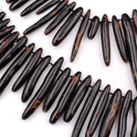 Rare Natural Black Coral Branch Beads, Black Sponge Coral Beads, Black Coral Sticks, Freeform Irregular Super Long Coral Spikes 16" Strand