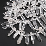 Natural Raw Rock Crystal Quartz Beads Points Spikes Top Side Drilled Freeform Clear White Quartz 15.5" Strand