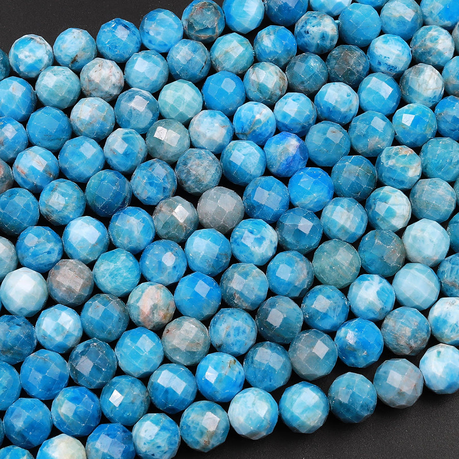 Faceted Natural Blue Apatite Round Beads 3mm 6mm 8mm Teal Gemstone 15.5" Strand