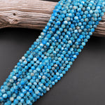 Faceted Natural Blue Apatite Round Beads 3mm 6mm 8mm Teal Gemstone 15.5" Strand