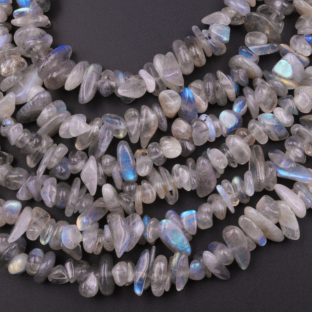 Natural Labradorite Blue Flashes Freeform Chip Pebble Nugget Beads Gemstone 15.5" Strand