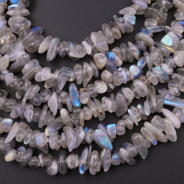 Natural Labradorite Blue Flashes Freeform Chip Pebble Nugget Beads Gemstone 15.5" Strand
