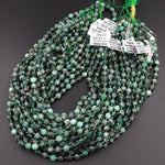 Real Genuine Natural Green Emerald 6mm Beads Faceted Energy Prism Double Terminated Point Cut 15.5" Strand