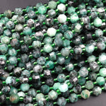 Real Genuine Natural Green Emerald 6mm Beads Faceted Energy Prism Double Terminated Point Cut 15.5" Strand