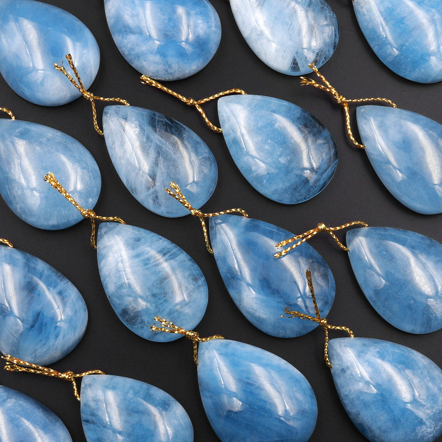 Large Natural Aquamarine Teardrop Pendant Top Side Drilled Real Genuine Blue Aquamarine Gemstone Focal Bead