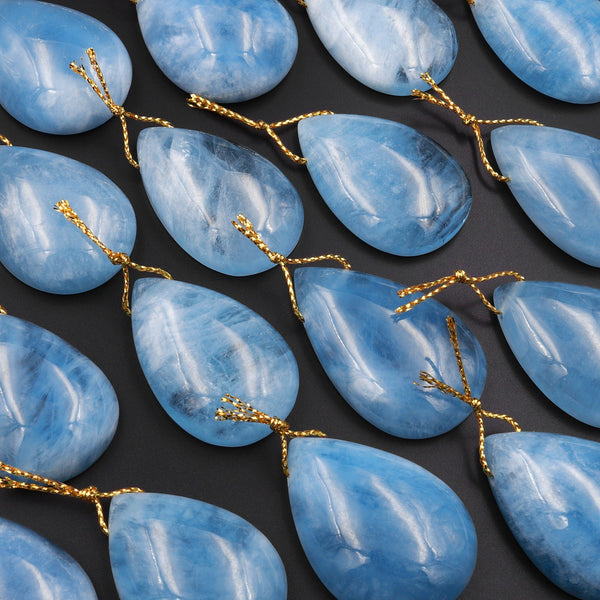 Large Natural Aquamarine Teardrop Pendant Top Side Drilled Real Genuine Blue Aquamarine Gemstone Focal Bead