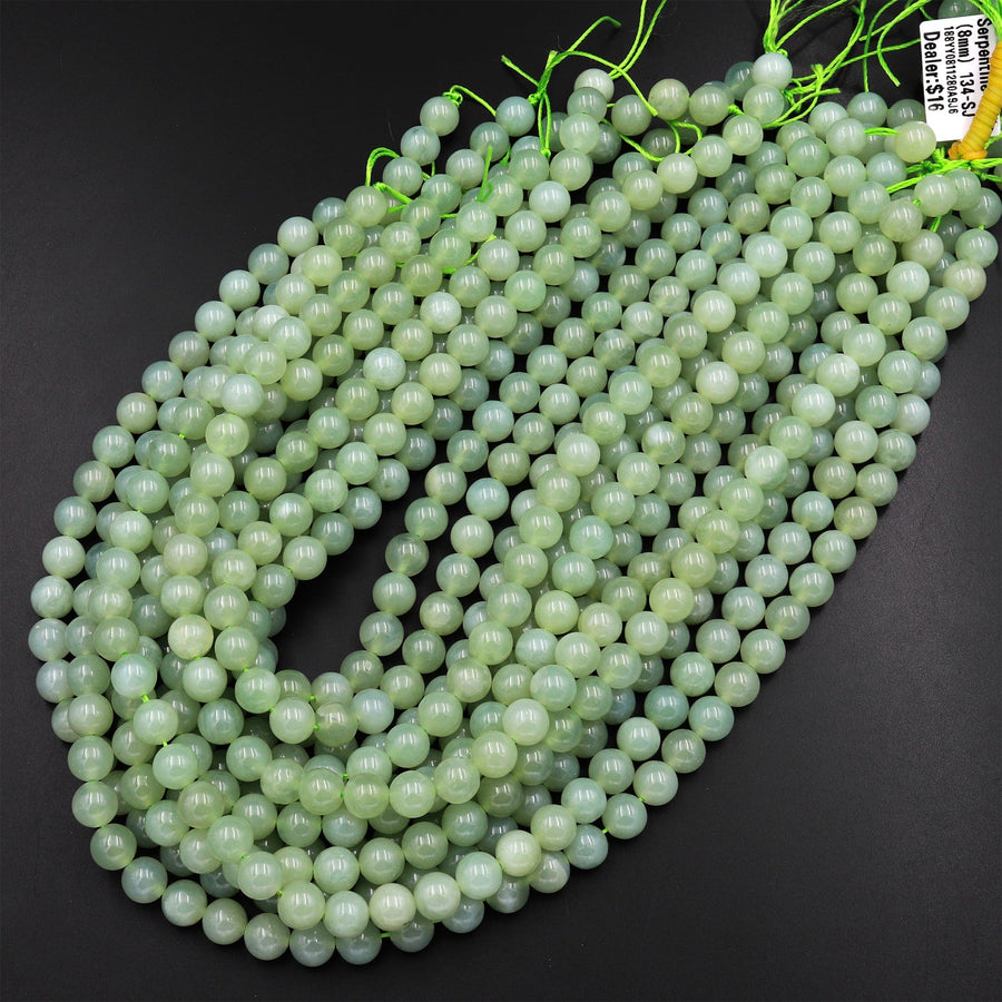 Natural Green Serpentine Jade Round Beads 4mm 6mm 8mm Gemmy Natural Jade 15.5" Strand