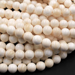 Natural Tridacna Shell 6mm 8mm Round Beads Creamy Beige Tan 16" Strand