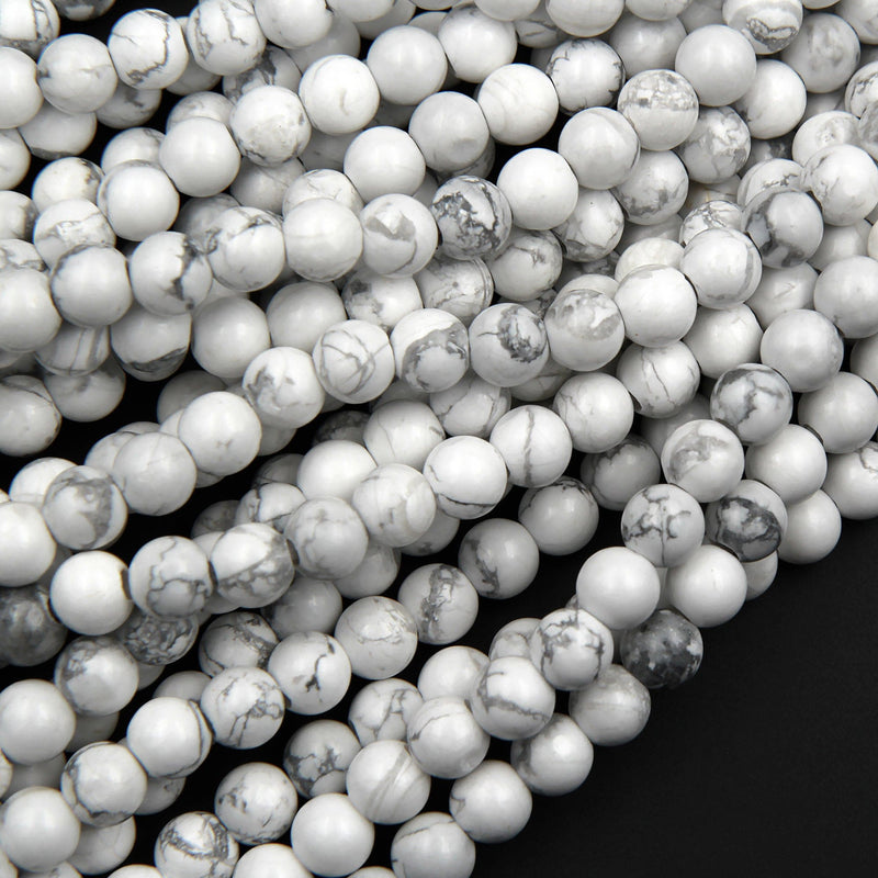 Large Hole Beads Natural Howlite 8mm 10mm Round Beads Big 2.5mm Hole 8" Strand