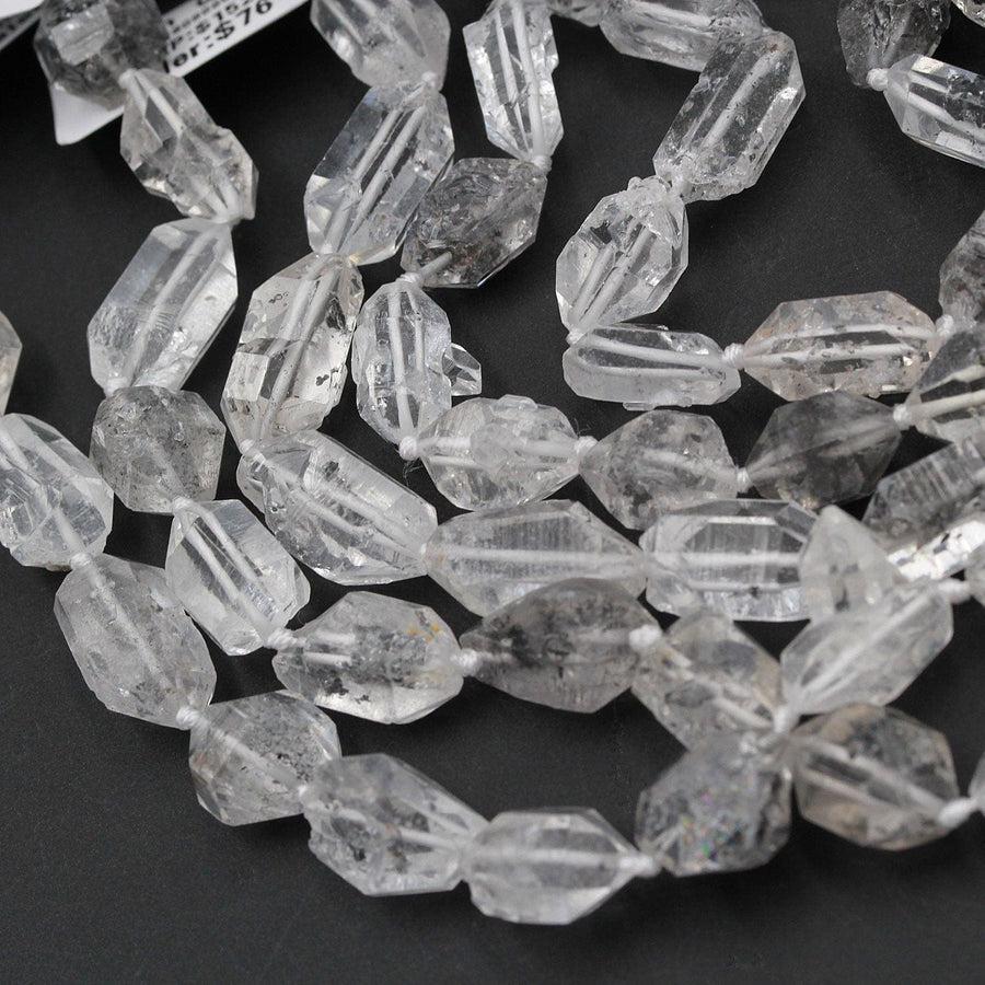 AAA Natural Raw Rough Tibetan Quartz Beads Drilled Double Terminated Points Super Clear Freeform Real Natural Crystal Nugget 16" Strand