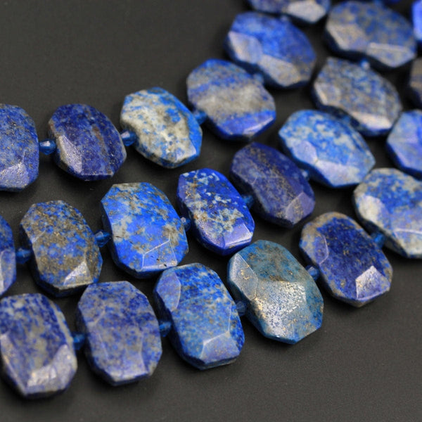 Natural Blue Lapis Golden Pyrite Large Chunky Faceted Slice Slab Cushion Rectangle Rectangular Focal Beads 16" Strand