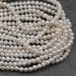 Genuine White Freshwater Pearl 4mm Round Beads Shimmery Iridescent Classic Off Round White Pearl 16" Strand